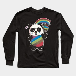 Cute Kawaii Panda Pride with rainbow ice Long Sleeve T-Shirt